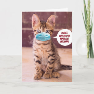 Cute Cat With Mask - Please Cover Your Meowth! Card