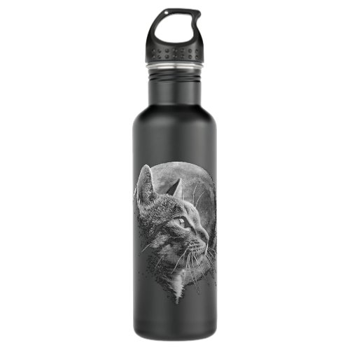 Cute Cat With Moon 2Funny Cat Stainless Steel Water Bottle
