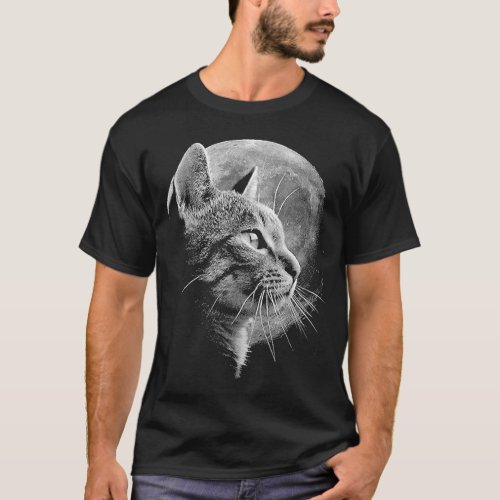 Cute Cat With Moon 2Funny Cat T_Shirt