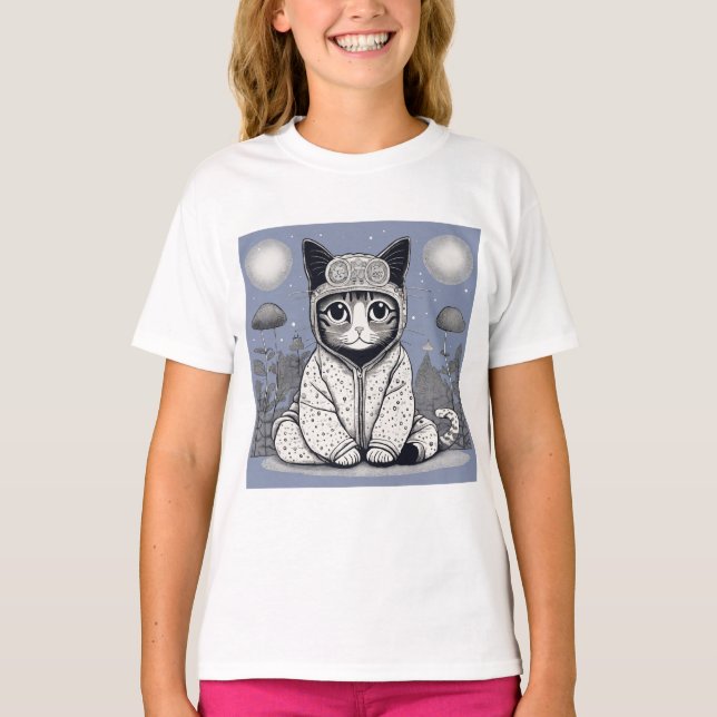 Cute Cat with Pajama T-Shirt (Front)