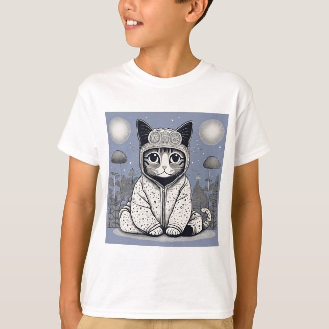 Cute Cat with Pajama T-Shirt (Front)