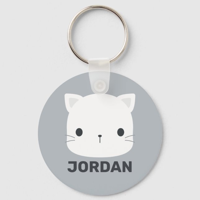 Cute Cat with Personalized Name Keychain (Front)