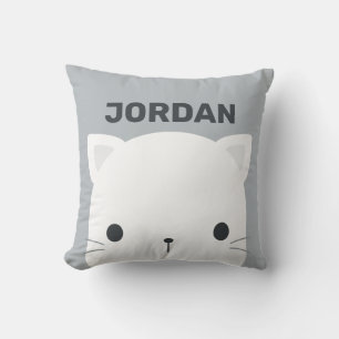 Cute Cat with Personalized Name Throw Pillow