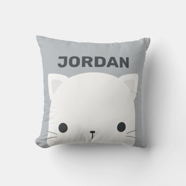 Cute Cat with Personalized Name Throw Pillow (Front)