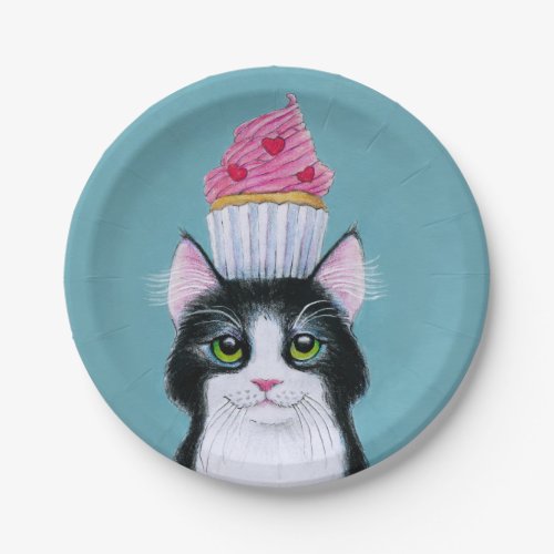 Cute Cat with Pink Cupcake Paper Plates
