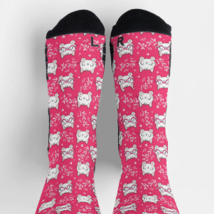 Cute Cat with Pink Socks Adorable Feline Pattern