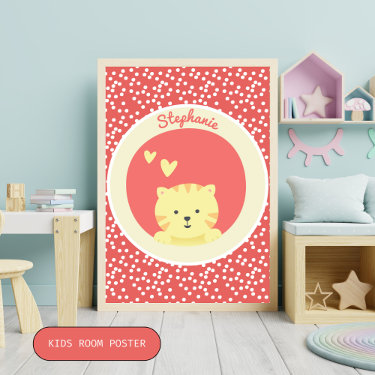 Cute Cat with Polkadots Fun Kids Bedroom