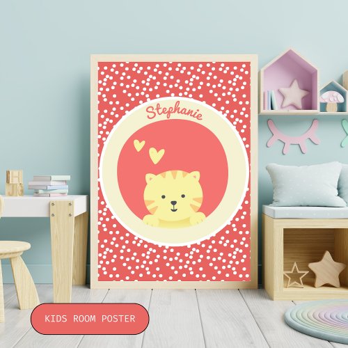 Cute Cat with Polkadots Fun Kids Bedroom Poster