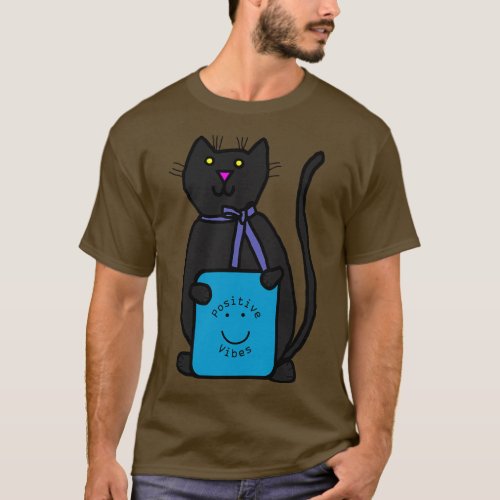 Cute Cat with Positive Vibes Smiley Face T_Shirt