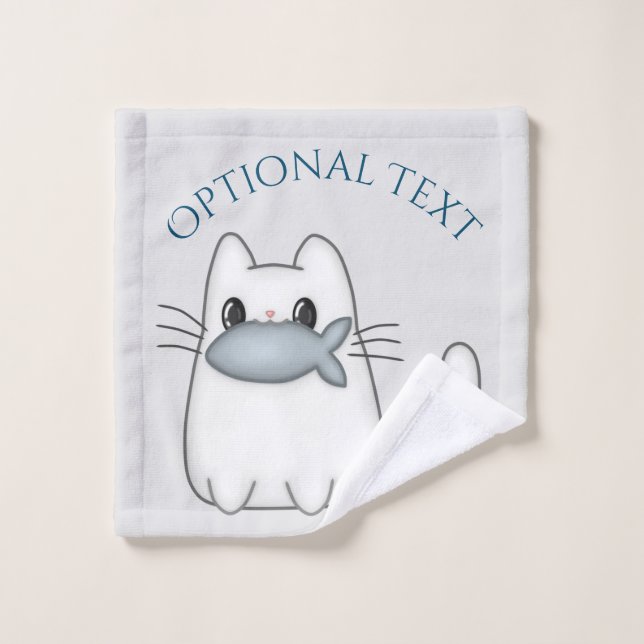 Cute Cat with Prize Fish Bath Towel Set (Wash Cloth)
