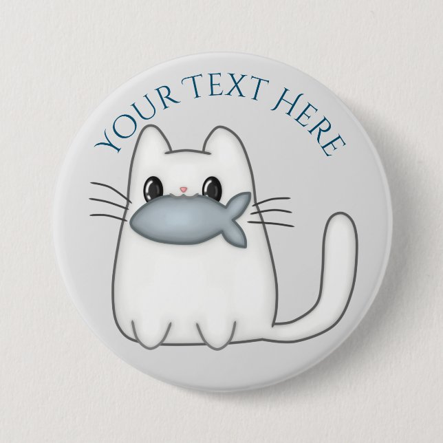 Cute Cat with Prize Fish Button (Front)
