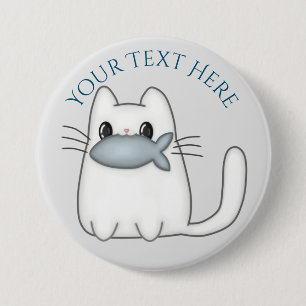 Cute Cat with Prize Fish Button