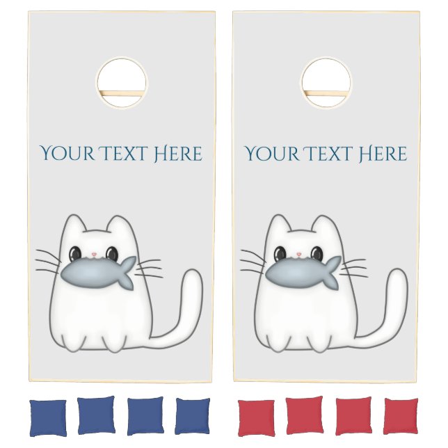 Cute Cat with Prize Fish Cornhole Set (Set)