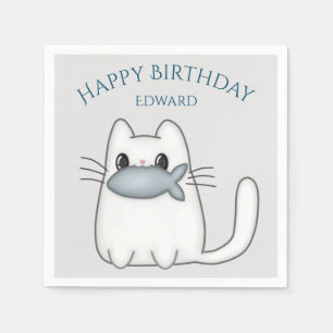 Cute Cat with Prize Fish Napkins