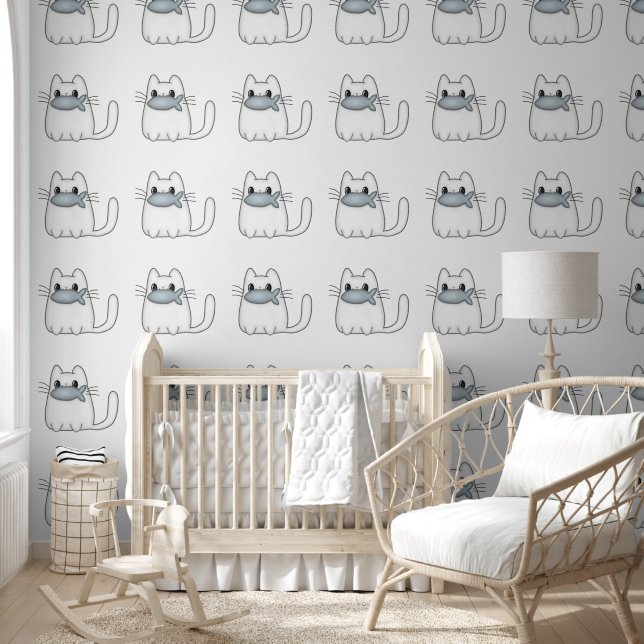Cute Cat with Prize Fish Wallpaper (Kids)