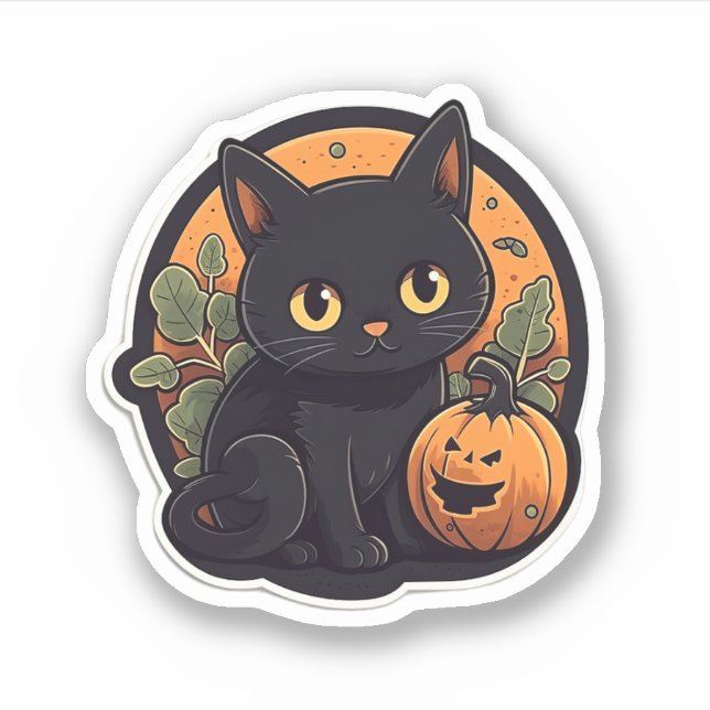 Cute Cat with Pumpkin Sticker (Front)