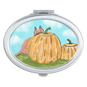 Cute Cat With Pumpkins Compact Mirror