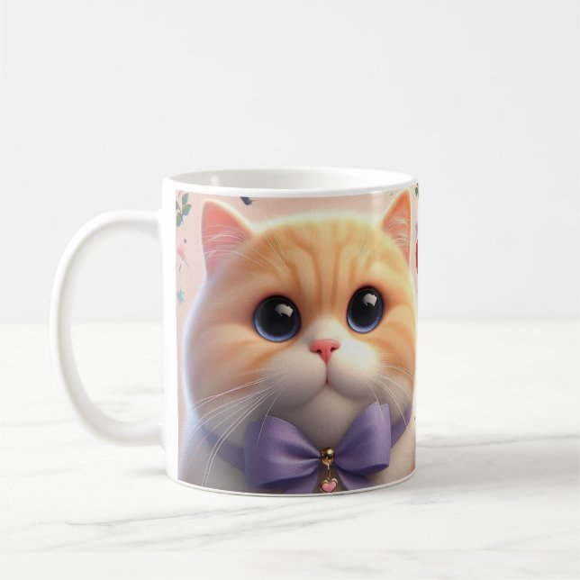 Cute Cat with Purple Bow Mug (Left)