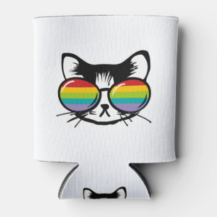 cute cat with rainbow sunglasses can cooler
