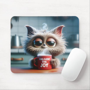 Cute Cat With Red Coffee Mug Mouse Pad