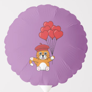 Cute Cat with Red Heart Balloons