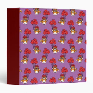 Cute Cat with Red Heart Balloons 3 Ring Binder