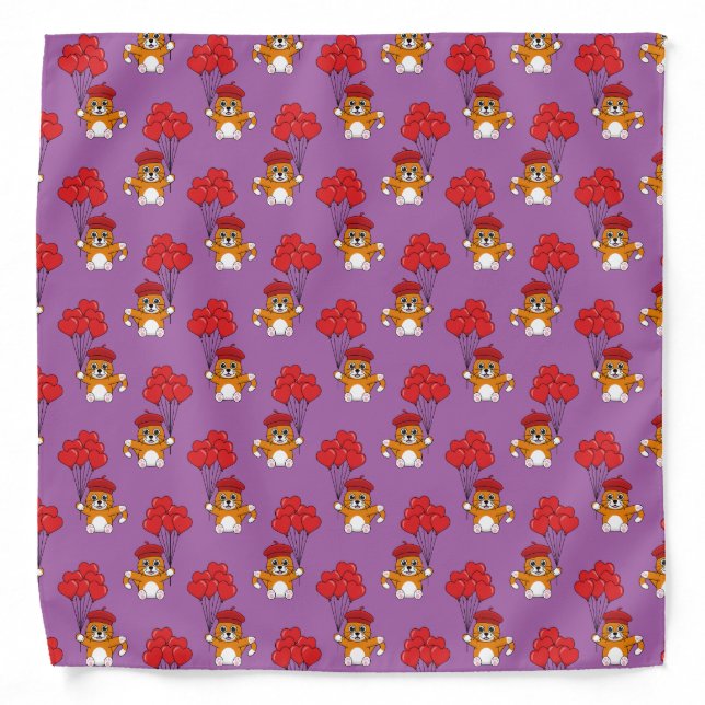 Cute Cat with Red Heart Balloons Bandana (Front)