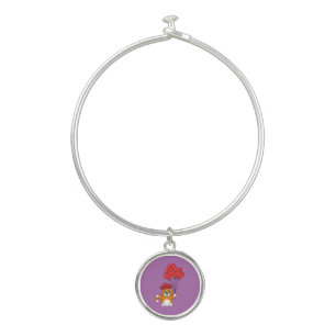 Cute Cat with Red Heart Balloons Bangle Bracelet