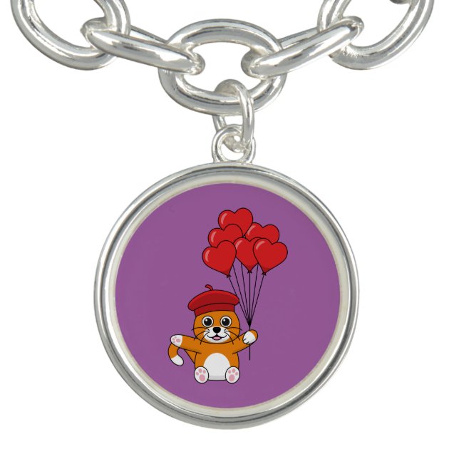 Cute Cat with Red Heart Balloons Bracelet (Design)