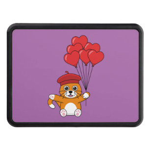 Cute Cat with Red Heart Balloons Hitch Cover