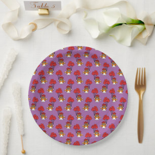 Cute Cat with Red Heart Balloons Paper Plates