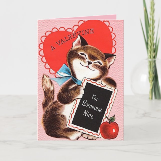 Cute Cat with Red Heart Valentine's Day Card (Front)