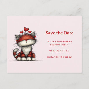 Cute Cat with Red Love Hearts Announcement Postcard