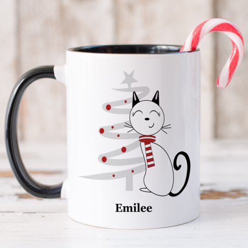 Cute Cat with Red Scarf Christmas Mug
