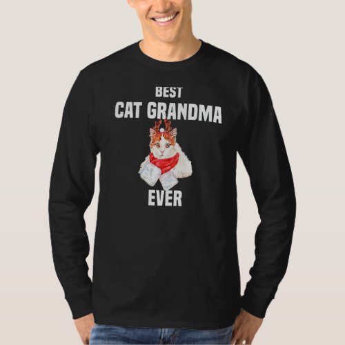 Cute Cat with Reindeer Costume Best Cat Grandma Ev T_Shirt
