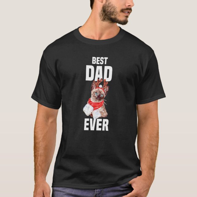 Cute cat with reindeer costume Best Dad Ever  T-Shirt (Front)