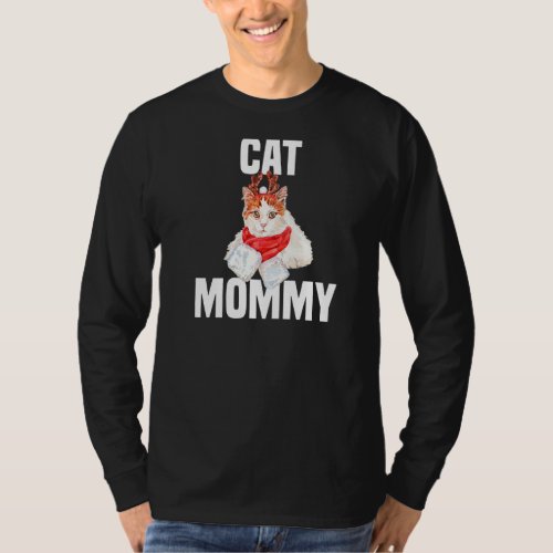Cute cat with reindeer costume cat mommy T_Shirt