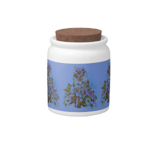 Cute cat with ribbon pink and blue candy jar