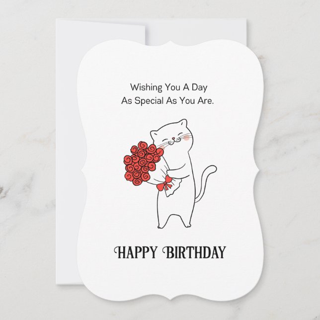 Cute Cat With Roses Flowers Happy Birthday Card  (Front)