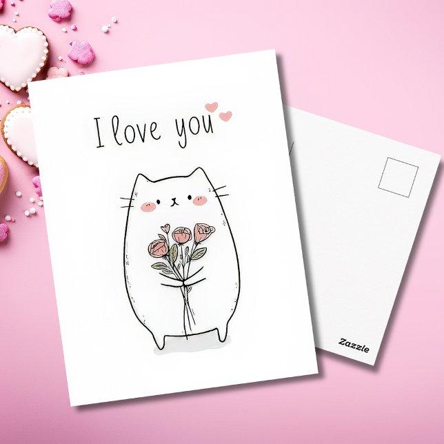 Cute Cat with Roses Valentine`s Day Card  (Creator Uploaded)