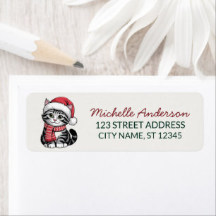 Cute Cat with Santa Hat Christmas Return Address Label