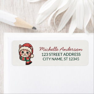 Cute Cat with Santa Hat Christmas Return Address Label