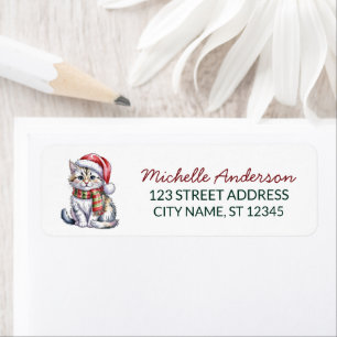 Cute Cat with Santa Hat Christmas Return Address Label