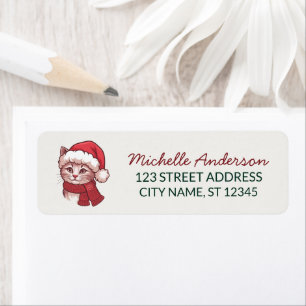 Cute Cat with Santa Hat Christmas Return Address Label