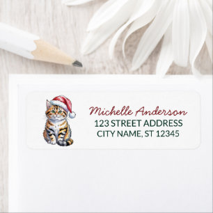 Cute Cat with Santa Hat Christmas Return Address Label