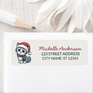Cute Cat with Santa Hat Christmas Return Address Label