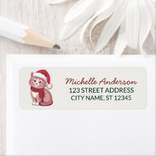 Cute Cat with Santa Hat Christmas Return Address Label