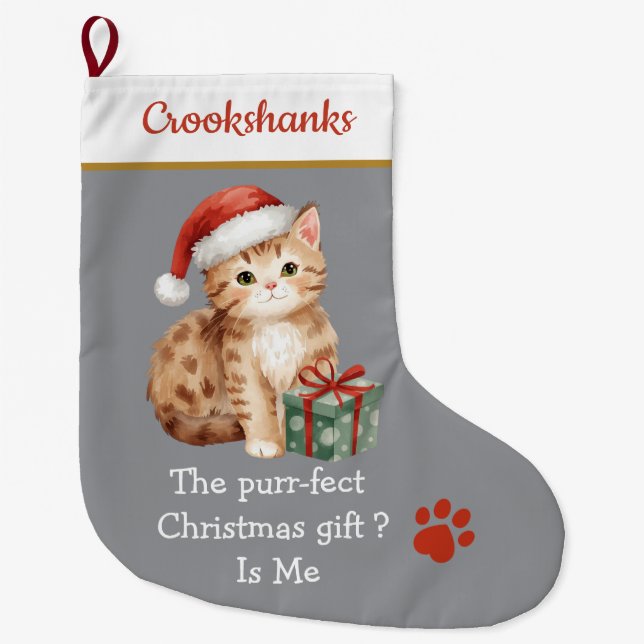 Cute Cat with Santa Hat Christmas Stocking – Funny (Front)