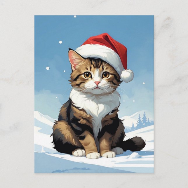 cute cat with santa hat Ilustration Postcard (Front)