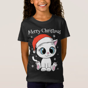 Cute Cat with Santa Hat Merry Christmas T-Shirt